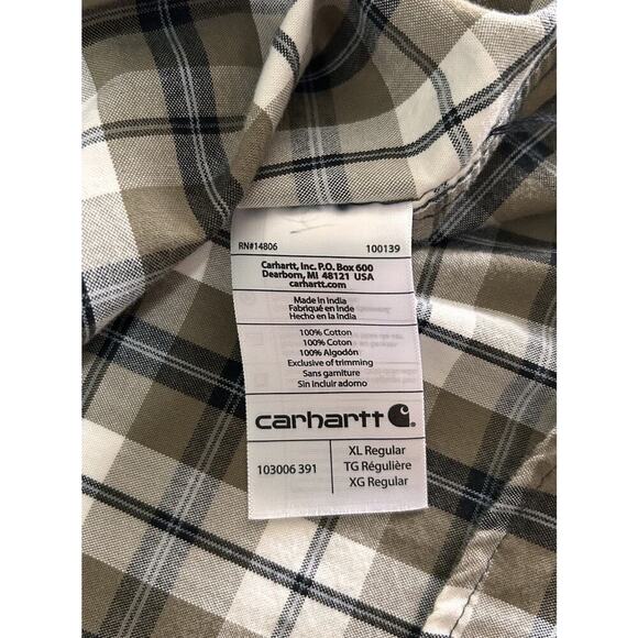 Carhartt Men’s Short Sleeve Button Up Plaid Relaxed Fit Shirt Brown Cotton XL - Picture 5 of 7